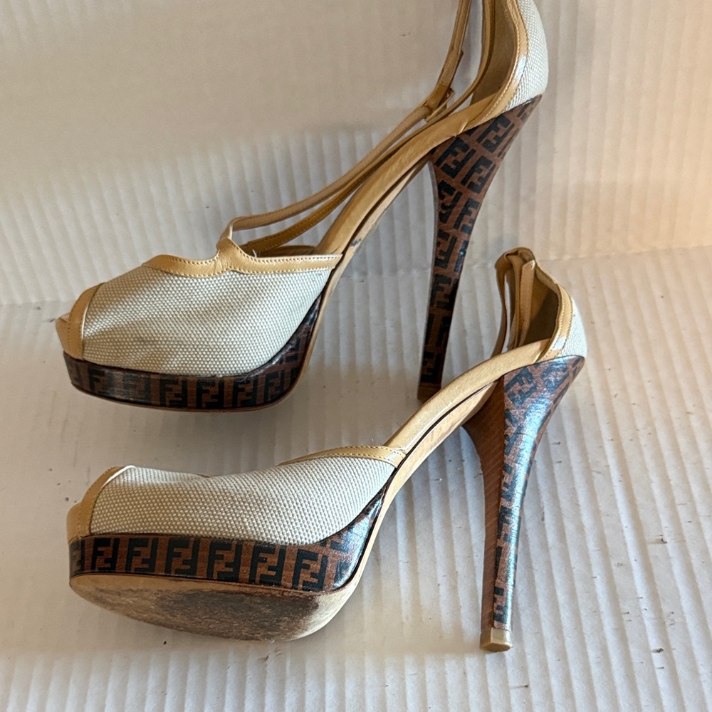 Fendi Beige and Brown Platform Heels